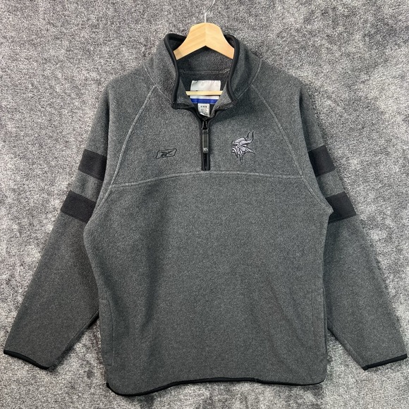 Vintage Minnesota Vikings Medium Striped Dark Grey NFL Fleece 1/4 Zip Pullover - Picture 1 of 10